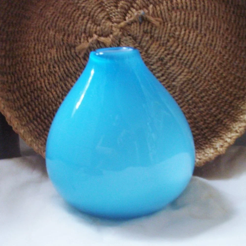CRATE & BARREL Aqua Blue CAYMAN Teardrop Glass Vase